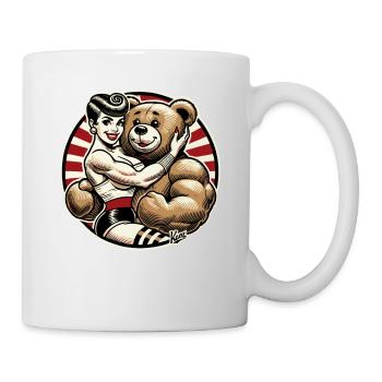 Retro beauty lady with strong stuffed animal bear - Mug - white - Right
