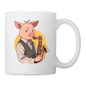 Saxophon Spieler Schwein - Tasse - Weiß - Rechts