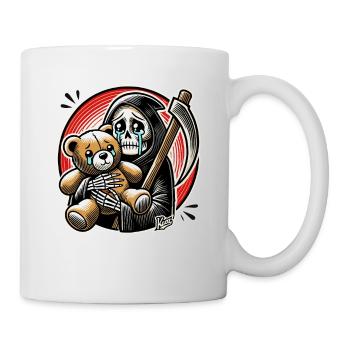Crying Grim Reaper cuddling a stuffed animal - Mug - white - Right