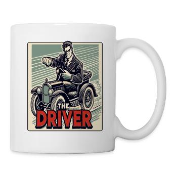 Retro cartoon with vintage car: The driver - Mug - white - Right