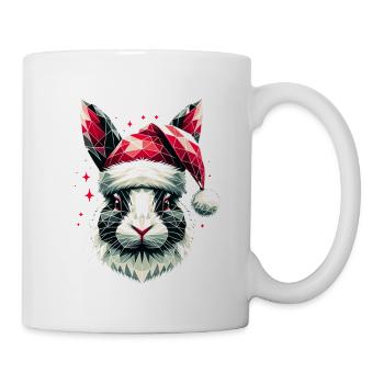 Polygon Kunst Hase trägt Weihnachtsmütze Original - Tasse - Weiß - Rechts