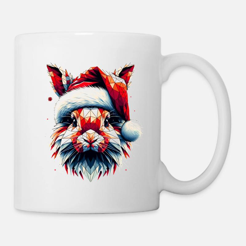 Polygon Art Bunny Santa Hat Original - Mug - white