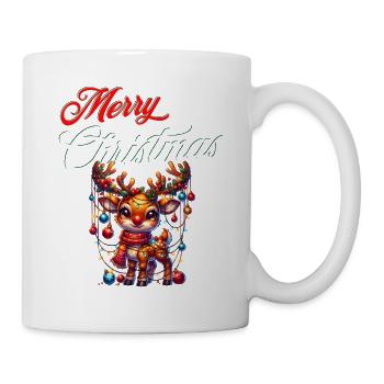 Frohe Weihnachten mit lustigem Rentier Merry Xmas - Tasse - Weiß - Rechts