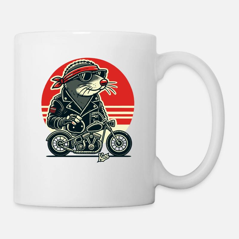 Blinder Maulwurf Rocker mit Motorrad - Tasse - Weiß