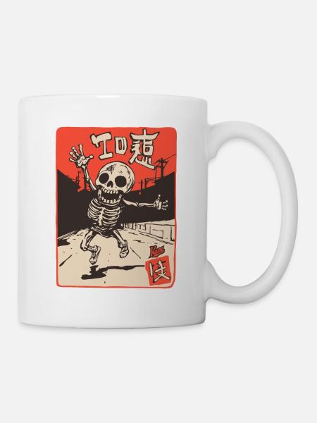 Japanisch Edo Japan Retro-Cartoon-Skelett - Tasse - Weiß