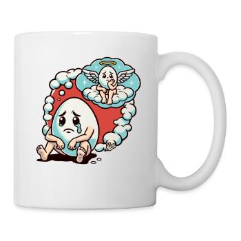 Sad egg imagines egg friend in heaven - Mug - white - Right