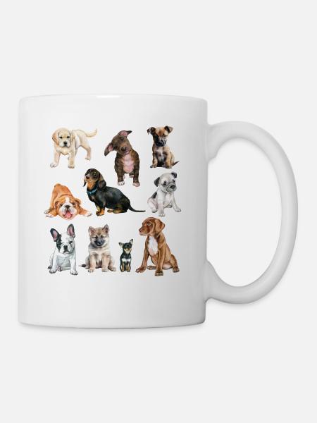 Süße Hunde.Süße Welpen verschiedener Hunderassen - Tasse - Weiß