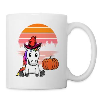 Halloween Einhorn Einhörner Pferd Pferde Kürbis - Tasse - Weiß - Rechts