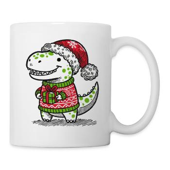T-Rex de Noël avec cadeau - Mug blanc - blanc - Droite