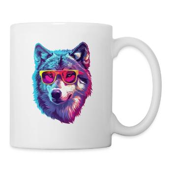Lustiger Wolf mit Sonnenbrille für einen Wolf Fan - Tasse - Weiß - Rechts
