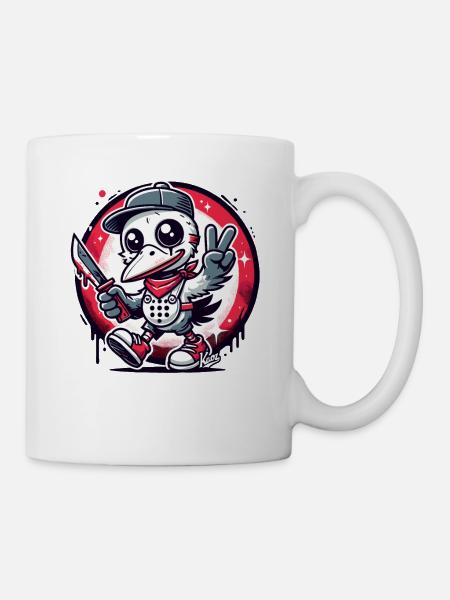 Lustiger Horror-Vogel mit Peace-Zeichen - Tasse - Weiß