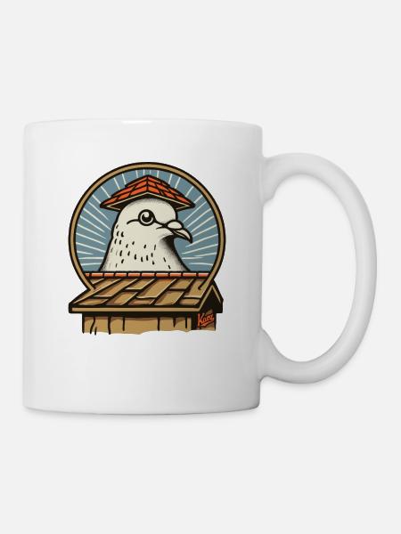 Les pigeons aiment aussi les toits : pigeon couvreur - Mug blanc - blanc