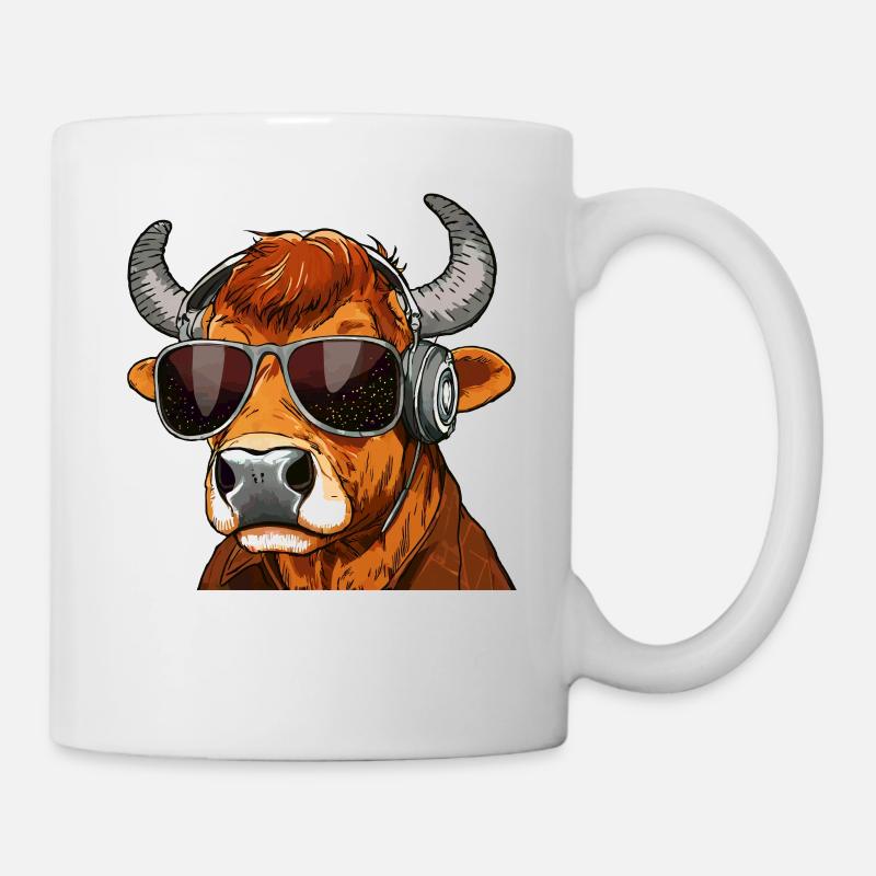 VACHE AVEC LUNETTES DE SOLEIL CASQUE - Mug blanc - blanc
