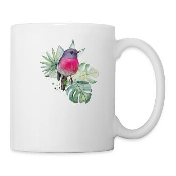 Watercolor Pink Robin with Tropical Leaves - Mug - white - Right