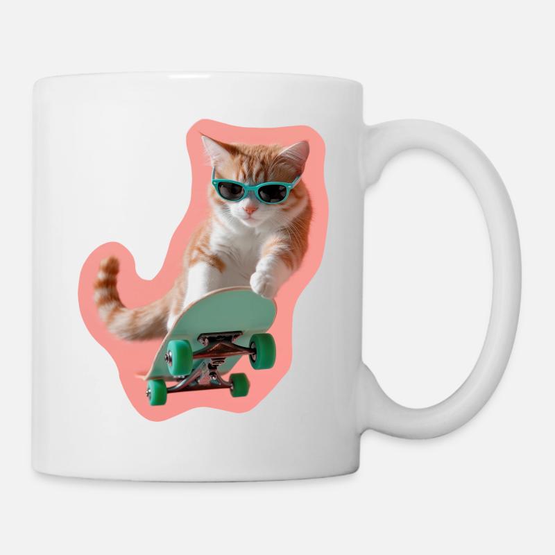 Ginger Skate-Katze: Chill & Style - Tasse - Weiß