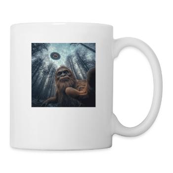 Selfie Bigfoot Rock avec OVNI, Bizarre - Mug blanc - blanc - Droite