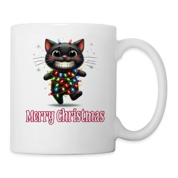Black Cat with Fairy Lights Merry Christmas - Mug - white - Right