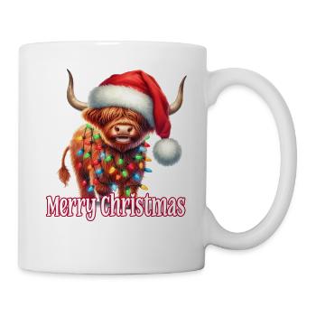 Bovins Highland avec chapeau de Noël Joyeux Noël - Mug blanc - blanc - Droite