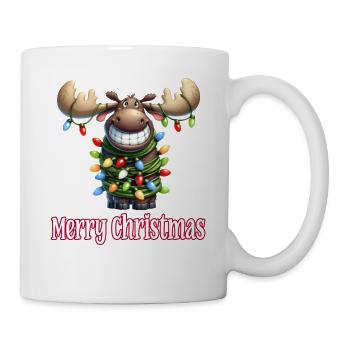 Grinning Moose with Fairy Lights Merry Christmas - Mug - white - Right