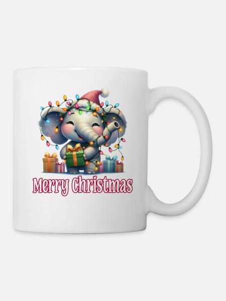 Kleiner Elefant Weihnachtsmütze Merry Christmas - Tasse - Weiß