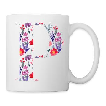 Personalisierter Blumenbuchstabe p - Geschenkidee - Tasse - Weiß - Rechts