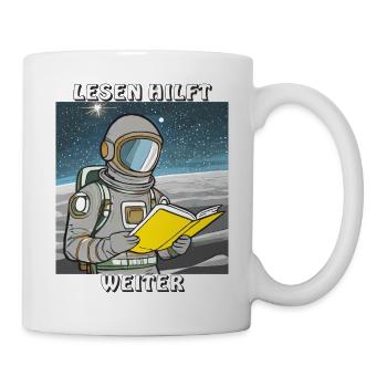 ASTRONAUT BUCH LESEN HILFT WEITER - Tasse - Weiß - Rechts