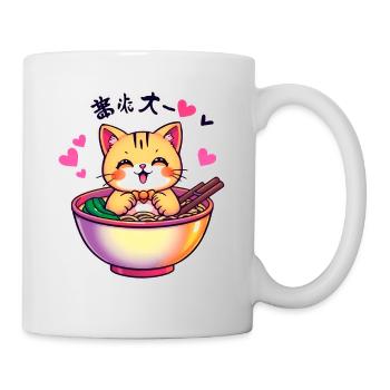 Cat in Ramen Bowl - Kawaii Cat - Mug - white - Right