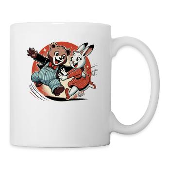 Bear and rabbit happily together - Mug - white - Right