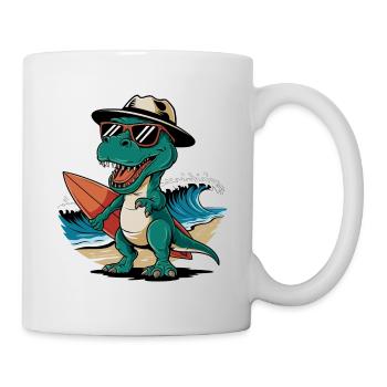 Dino T-Rex with Surfboard Surfer - Mug - white - Right