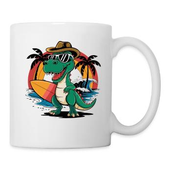 Dino T-Rex with Surfboard Surfer - Mug - white - Right