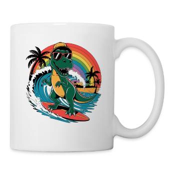 Dino T-Rex mit Surfboard Surfer - Tasse - Weiß - Rechts