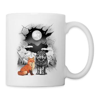 Gebirge Natur Wölfe Wölfe Fuchs Füchse Berge Mond - Tasse - Weiß - Rechts