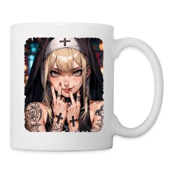 A beautiful tattooed nun with blond hair anime - Mug - white - Right