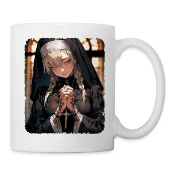Eine schöne tätowierte Nonne mit blonden Haaren Anime - Tasse - Weiß - Rechts