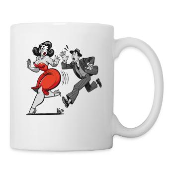 Retro cartoon: man and woman running - Mug - white - Right