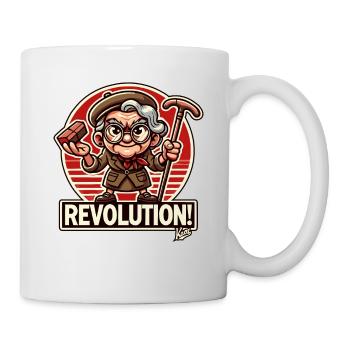 Witzige Oma mit Ziegelstein: Lustige Revolution - Tasse - Weiß - Rechts