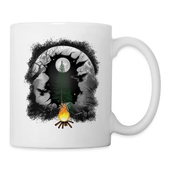 Lagerfeuer Natur Camping Outdoor Abenteuer Wald - Tasse - Weiß - Rechts