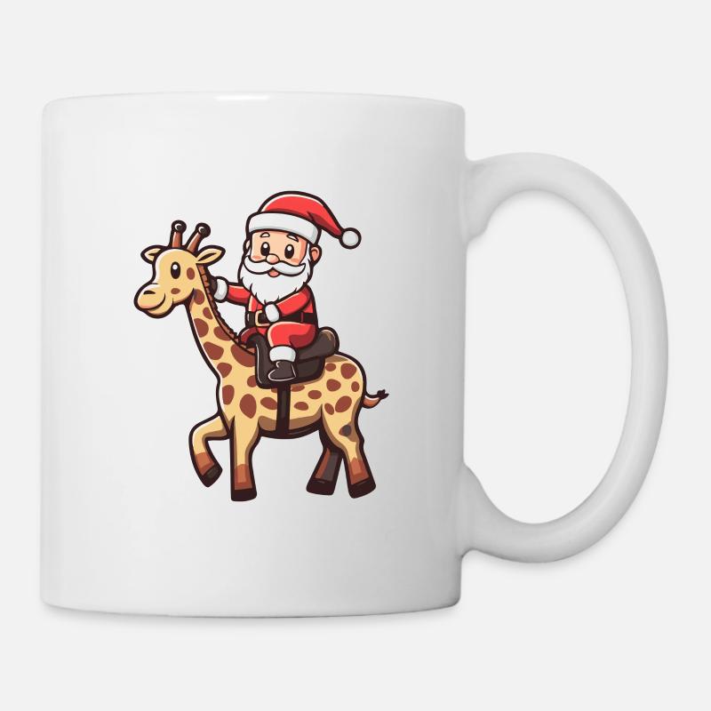 Giraffe Santa Claus Cartoon - Mug - white
