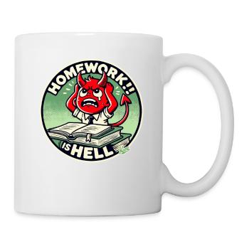 Kleiner Teufel Schuljunge in Hausaufgaben Hölle - Tasse - Weiß - Rechts