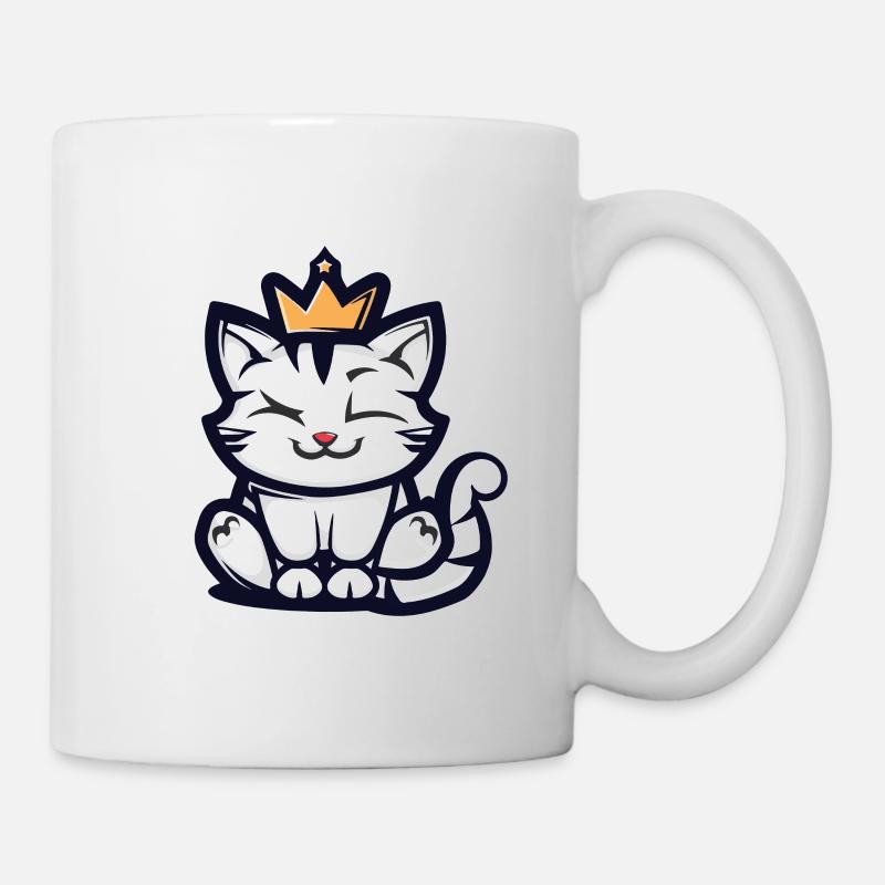 Chat Cartoon Couronne - Mug blanc - blanc