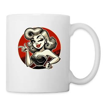 Retro-Blondine mit Zwinkern und Schnipsen - Tasse - Weiß - Rechts