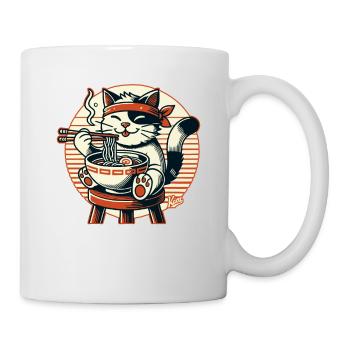 Ramen essen, glückliche Katze - Tasse - Weiß - Rechts