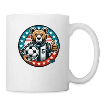 Ours de football avec ballon et pouce vers le haut - Mug blanc - blanc - Droite