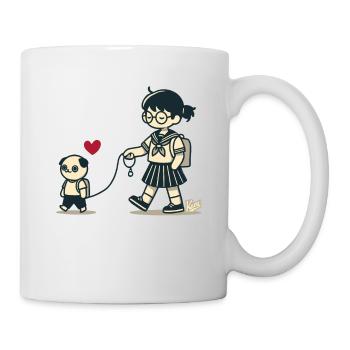 Japanese otaku walking with schoolgirl - Mug - white - Right