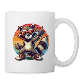 Waschbär Rockmusik Retro Musiker Cool Musik Lustig - Tasse - Weiß - Rechts