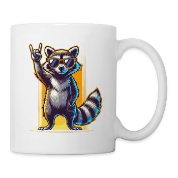 Waschbär Rockmusik Musiker Cool Musik Lustig Retro - Tasse - Weiß - Rechts
