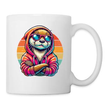 Otter Hoodie Sunglasses HipHop Street Art - Mug - white - Right