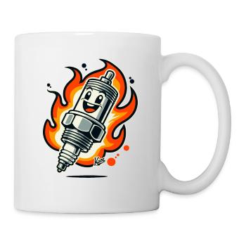 Fröhliche Zündkerze in Flammen - Tasse - Weiß - Rechts