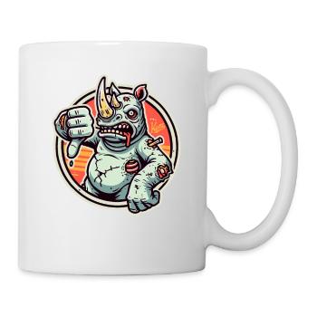 Unzufrieden und Daumen-runter-Zombie-Nashorn - Tasse - Weiß - Rechts