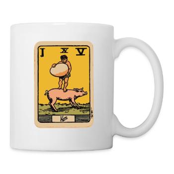 Tarot card child with egg on pig - Mug - white - Right